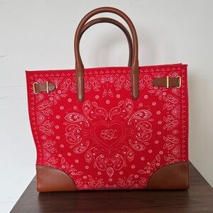 Lauren Ralph Lauren Devyn Tote Bag in red banana inspired paisley motif